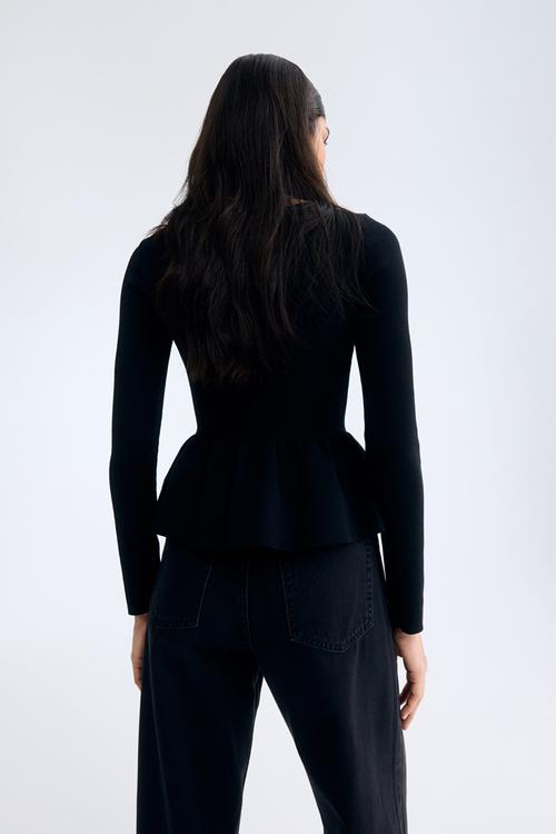 Knitted peplum top - black