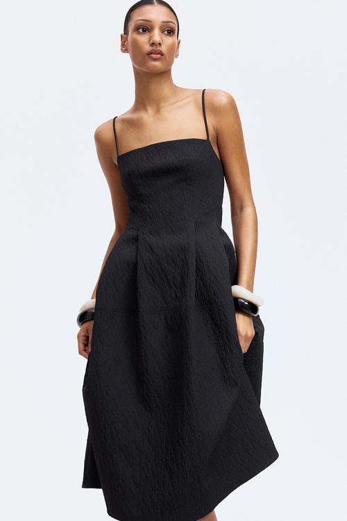 Jacquard-weave strappy dress - black