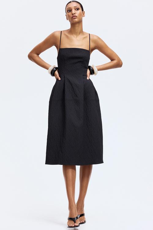 Jacquard-weave strappy dress - black