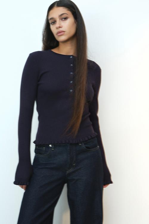 Rib-knit top - navy blue