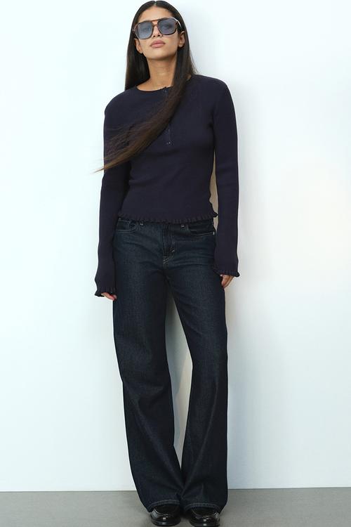 Rib-knit top - navy blue