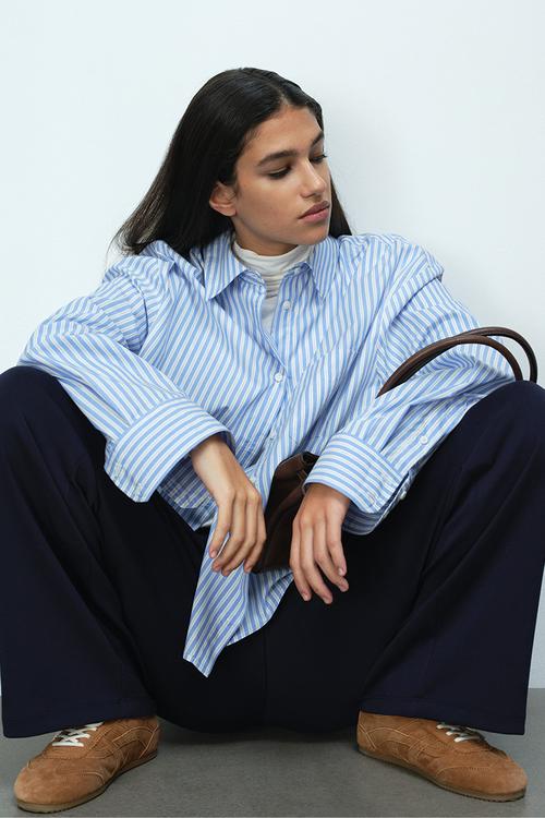 Oversized poplin shirt - blue/striped