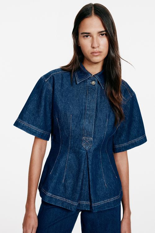 Waisted denim shirt - dark denim blue