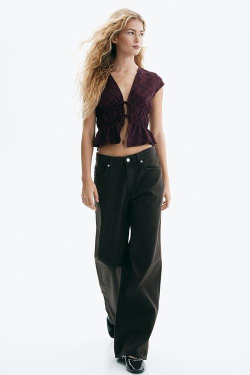 Tie-front top - plum red
