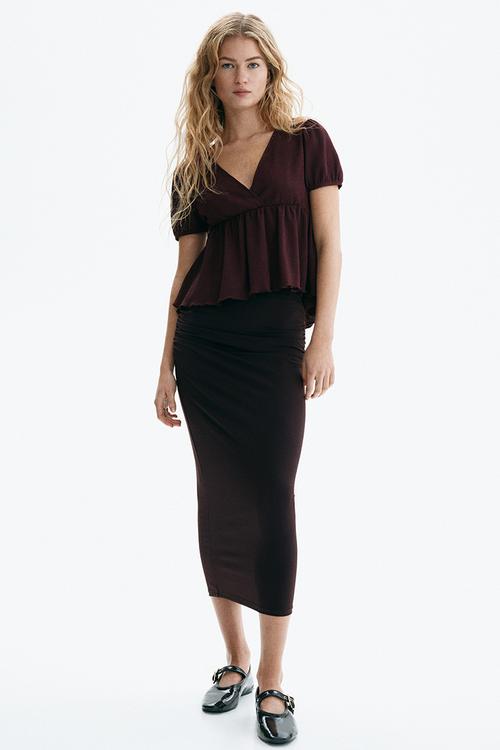 Crinkled jersey top - plum red