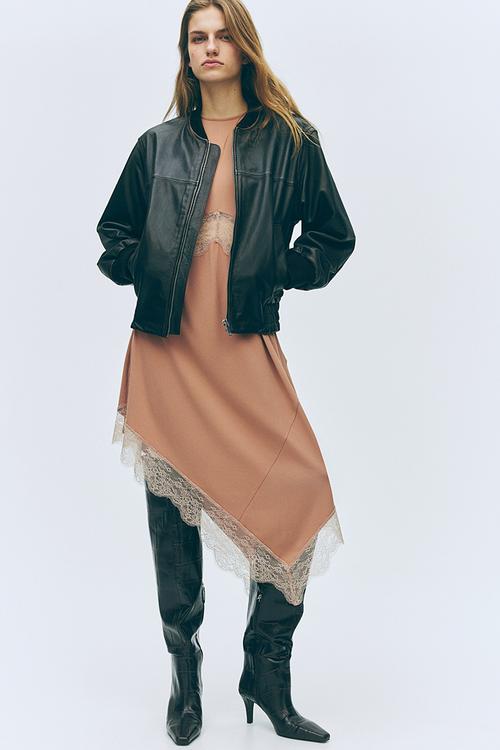 Lace-trimmed dress - beige