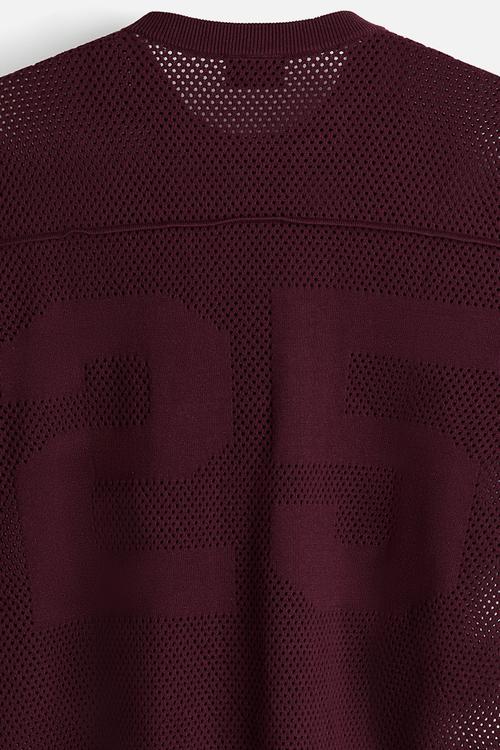 Relaxed fit boxy mesh t-shirt - burgundy