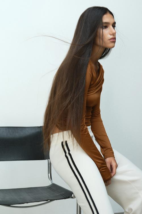 Draped one-shoulder top - brown