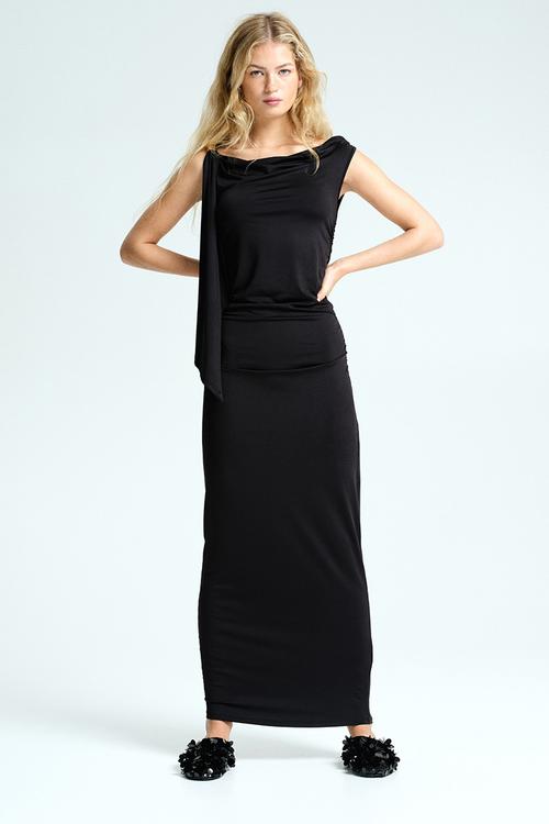 Draped one-shoulder dress - black
