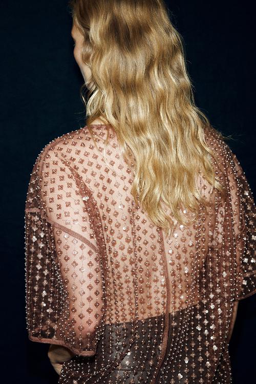 Sequined mesh top - dusty brown