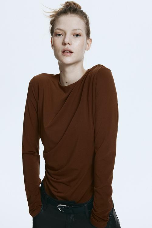 Draped jersey top - brown