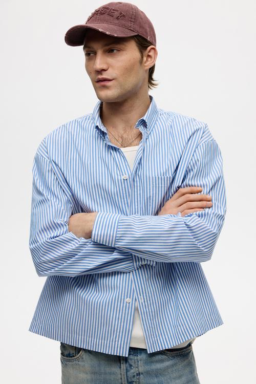Relaxed fit cotton shirt - light blue/striped