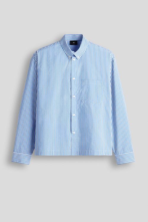 Relaxed fit cotton shirt - light blue/striped