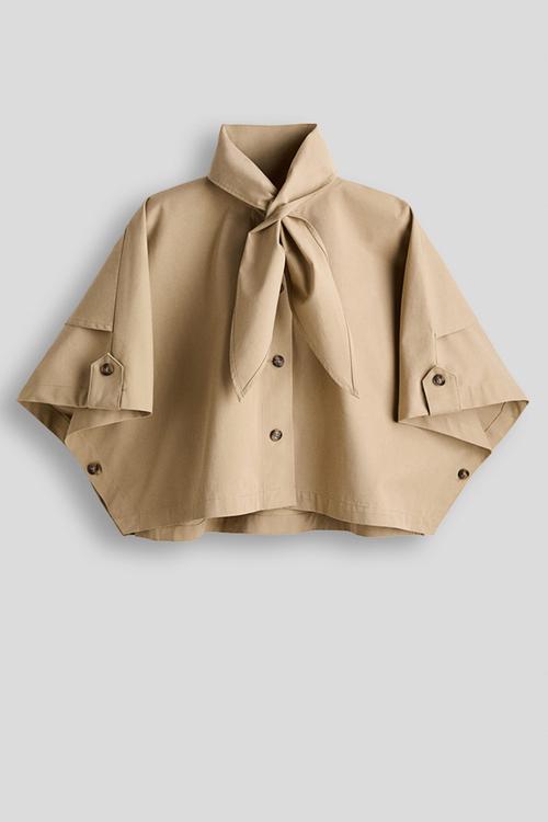 Scarf-collar trench cape - beige