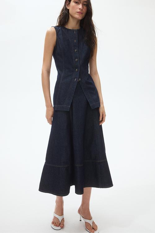 A-line denim midi skirt - dark denim blue