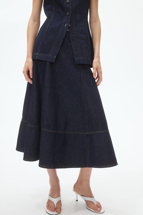 A-line denim midi skirt - dark denim blue