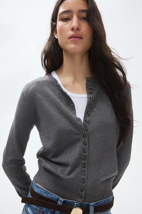 Fine-knit cardigan - grey marl