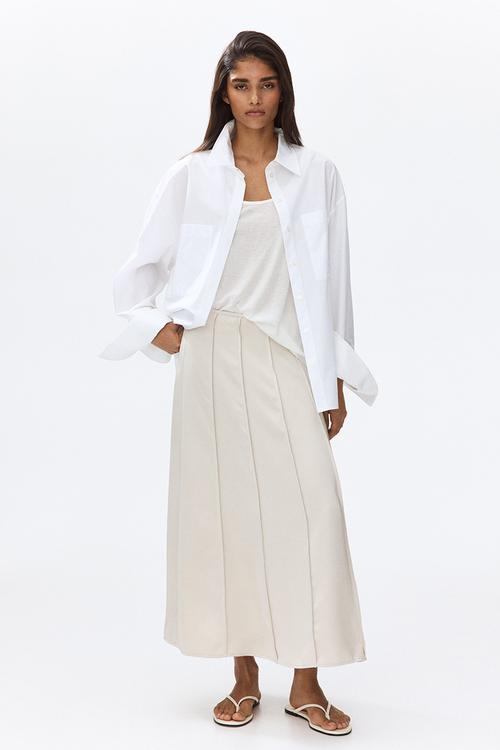 Flared satin skirt - light beige