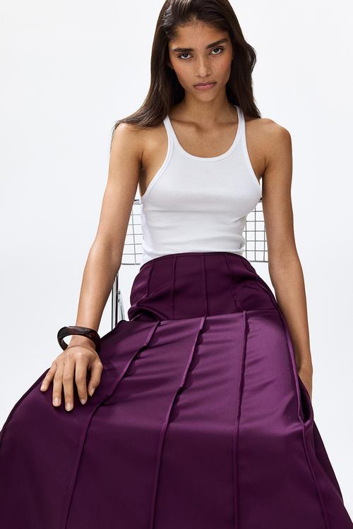 Flared satin skirt - dark purple