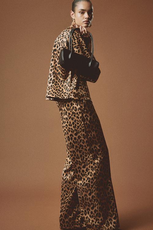 Wide tailored trousers - dark beige/leopard print