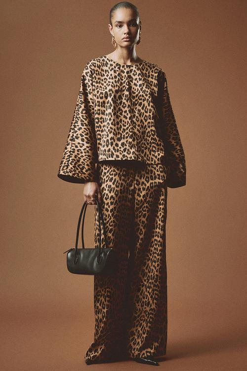 Wide tailored trousers - dark beige/leopard print