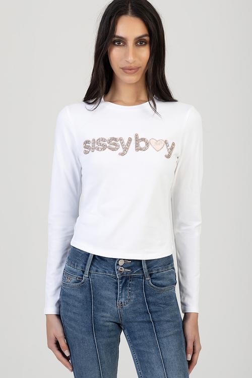Long Sleeve Regular T-Shirt With 3D Pink Branded Transfer - White