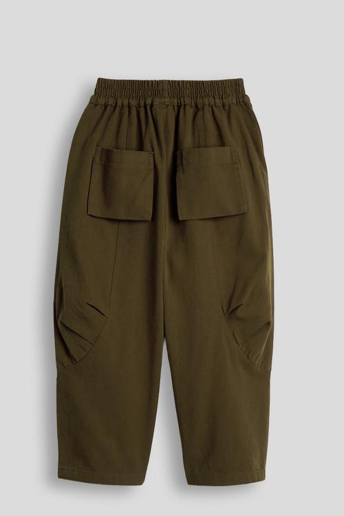 Pouch effect wide leg pants - dark moss