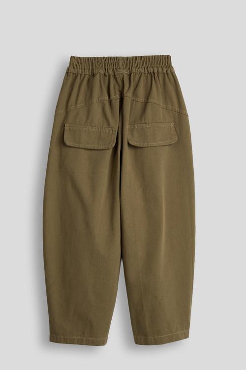Twill elasticated waist barrel pants - khaki brown