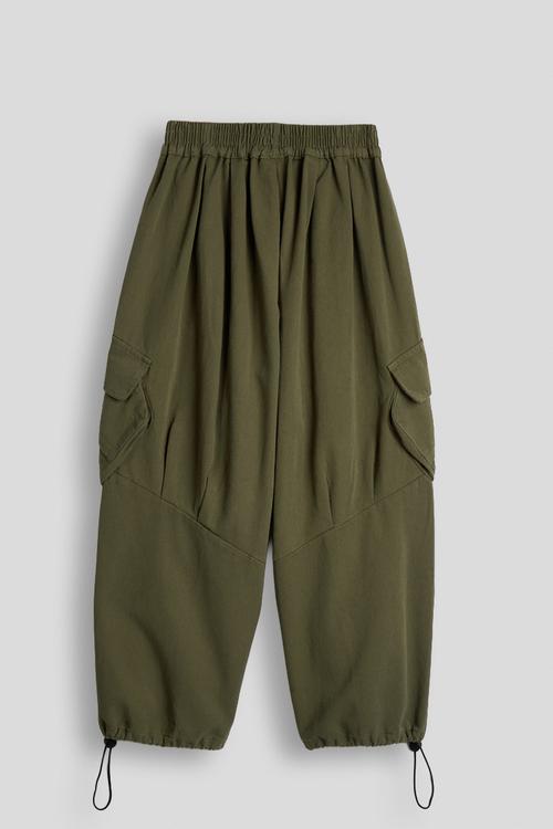 Drawstring hem cargo pants with large side pockets - moss green