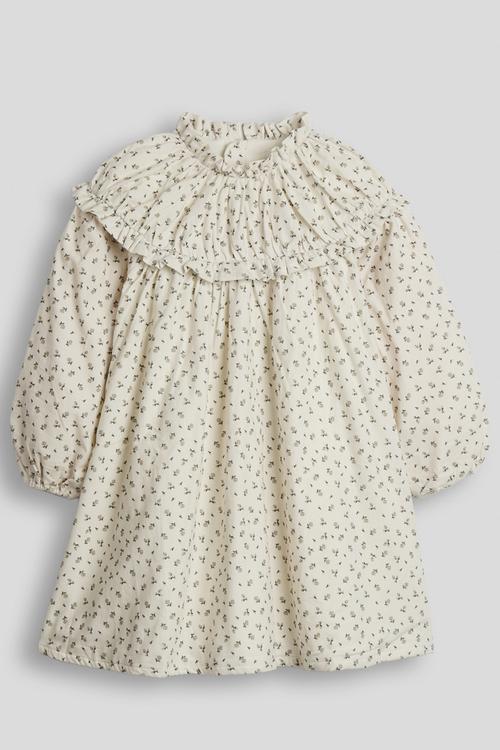 Ditsy floral oversized ruffle collar dress - off white