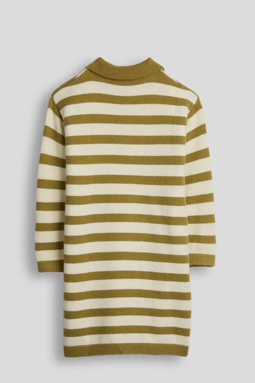 Knit polo shirt-style dress - moss green stripe
