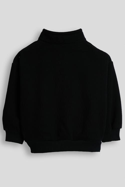 High neck zip-up sweatshirt - black