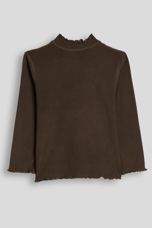 Ribbed daisy applique long sleeved top - dark chocolate