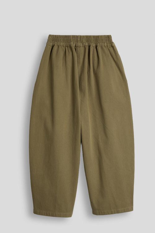 Twill barrel pants with asymmetrical stylized pockets - khaki