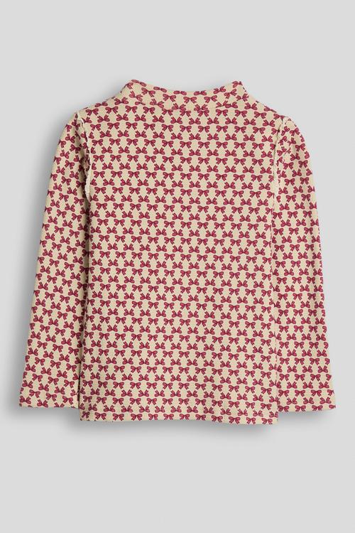 Ribbed long sleeved tee - dark pink bow aop/beige