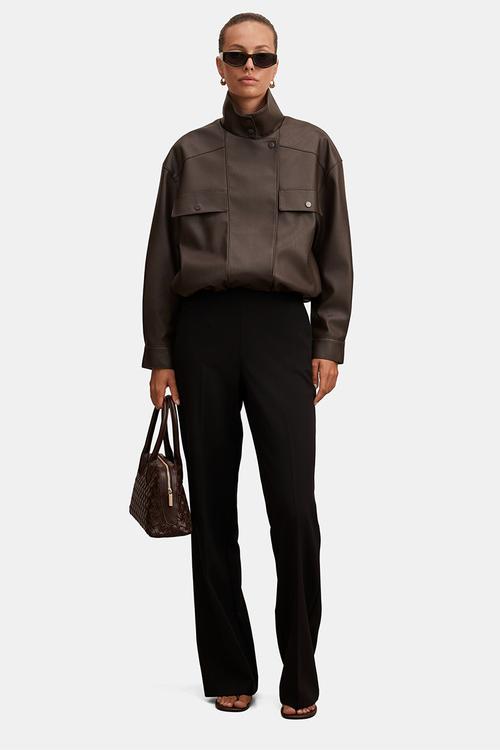 Angela Oversized Pu Bomber Jacket in Chocolate