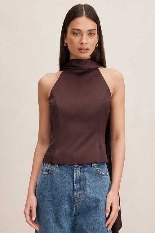 Millie high neck cape top in chocolate