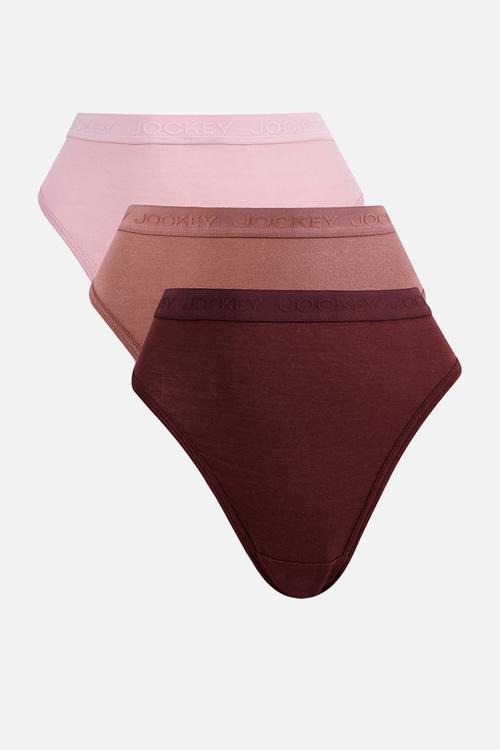 3 Pack plain tonal elastic french cut - pale mauve/bronze/rum raison