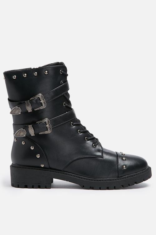 Buckle studded boot