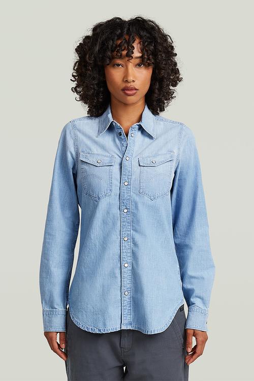 Slim western shirt l\s wmn - sun faded feather blue