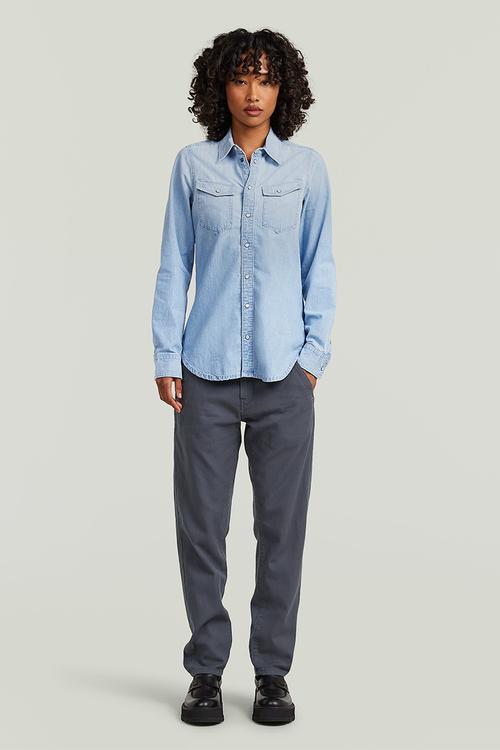 Slim western shirt l\s wmn - sun faded feather blue