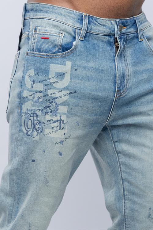 Bogart script print vintage denim - blue