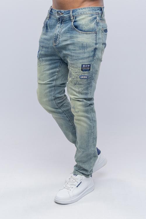 Bogart vintage wash embroidered denim - blue