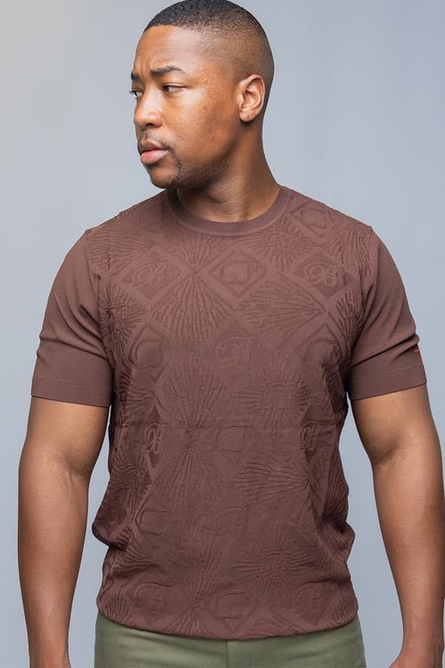 Bogart monogram jacquard knit tee - brown