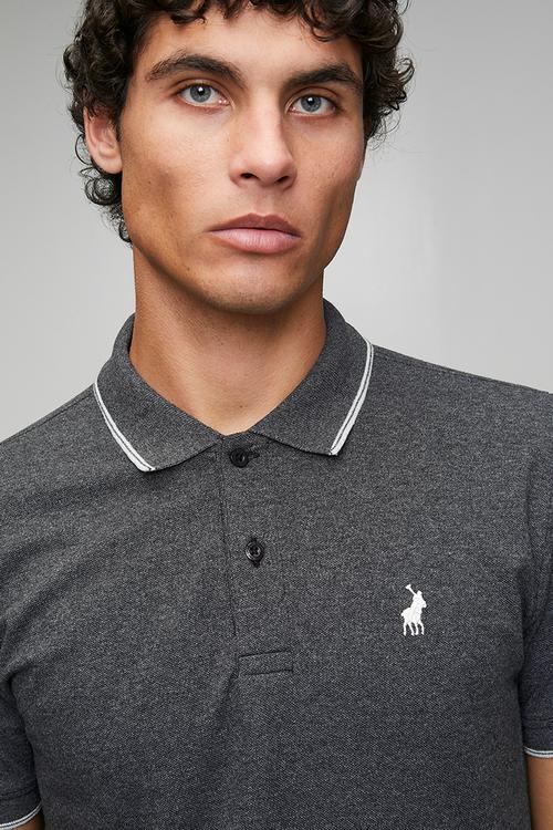 Axton Tipped Melange Short Sleeve Golfer - Charcoal Melange