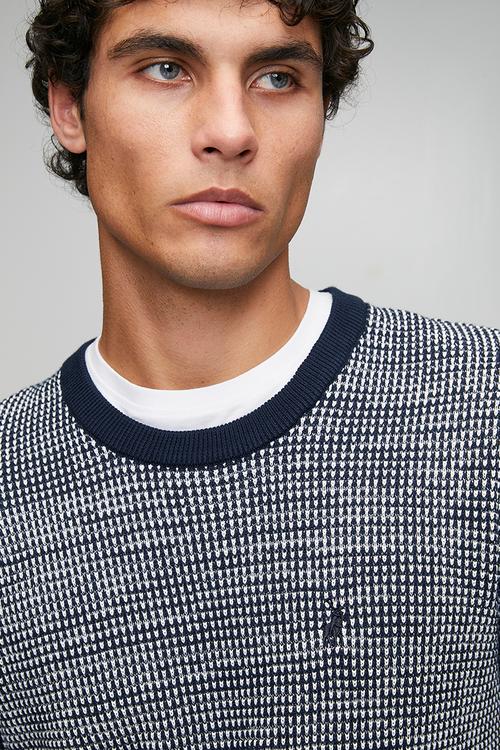 Atticus Ls Textured Crew Longs  Knitwear - Navy