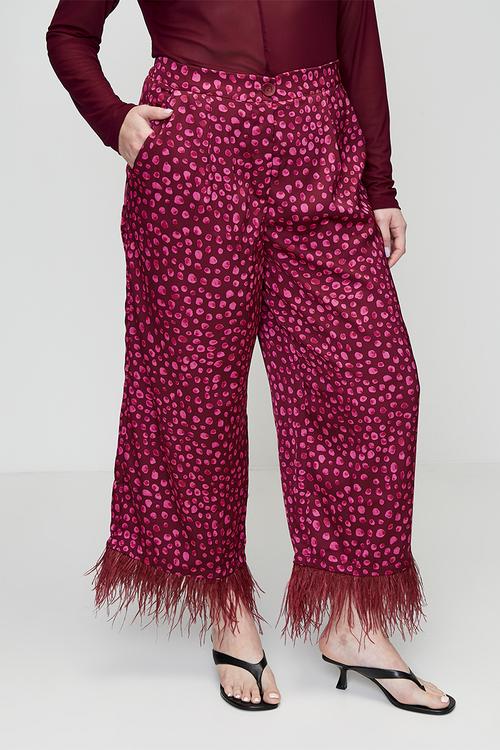 Plus Sizzle Pants with Feather Trim - Pink