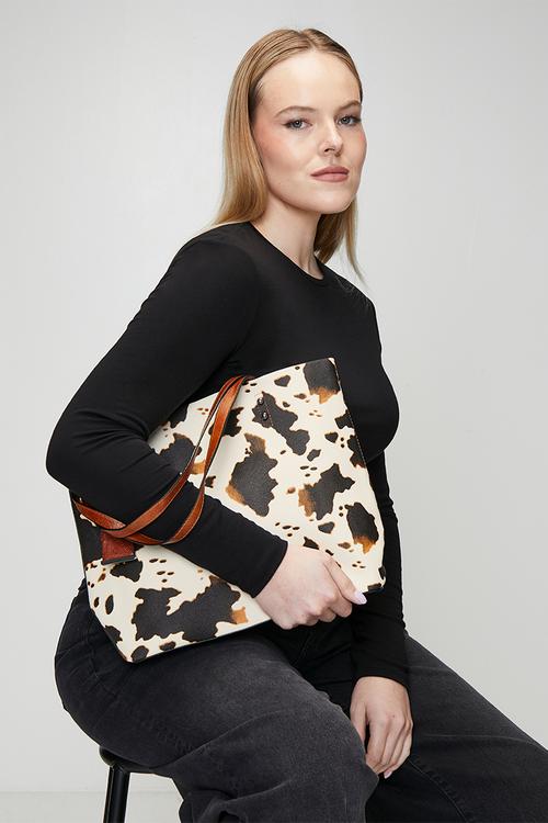 Alene Cow Hide Tote Bag - Brown