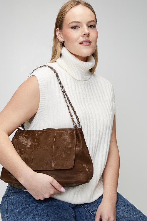Astrid Chain Handle Shoulder Bag - Brown