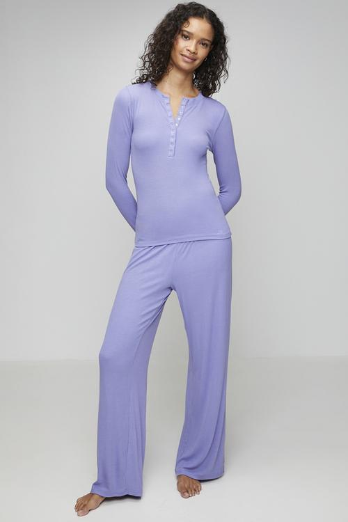 Sleep recovery lounge henley set - daydream blue
